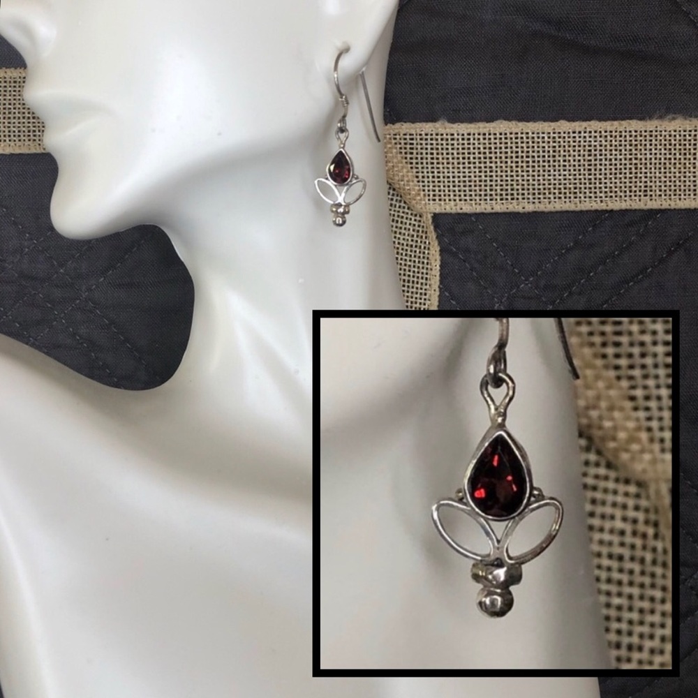 Vera Wolf Sterling Silver and Garnet Earrings